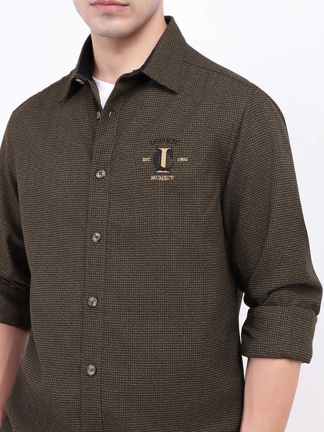 Iconic Men Brown Tweed Collar Shirt