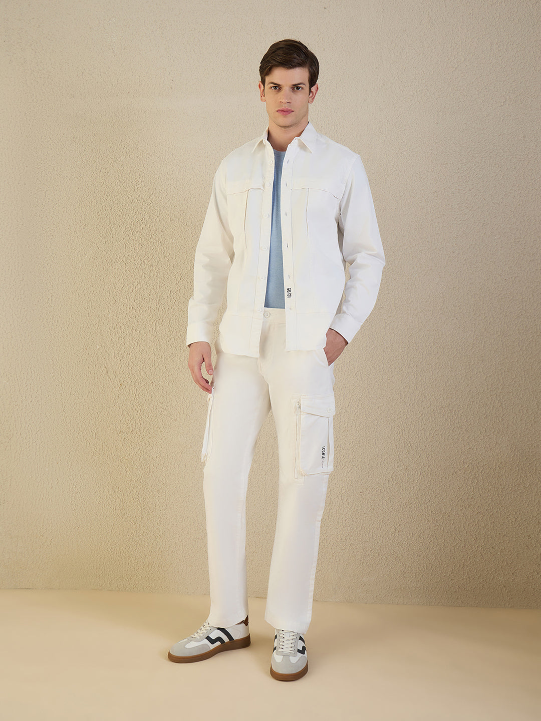 Iconic Men Off White Solid Collared Shirt