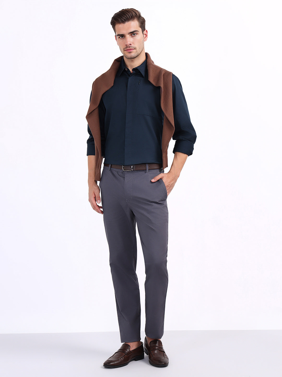 Iconic Men Blue Solid Collar Shirt