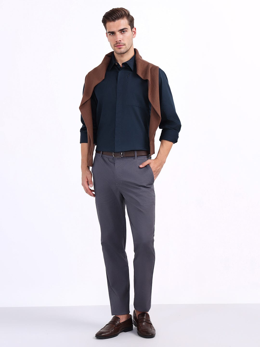 Iconic Men Blue Solid Collar Shirt