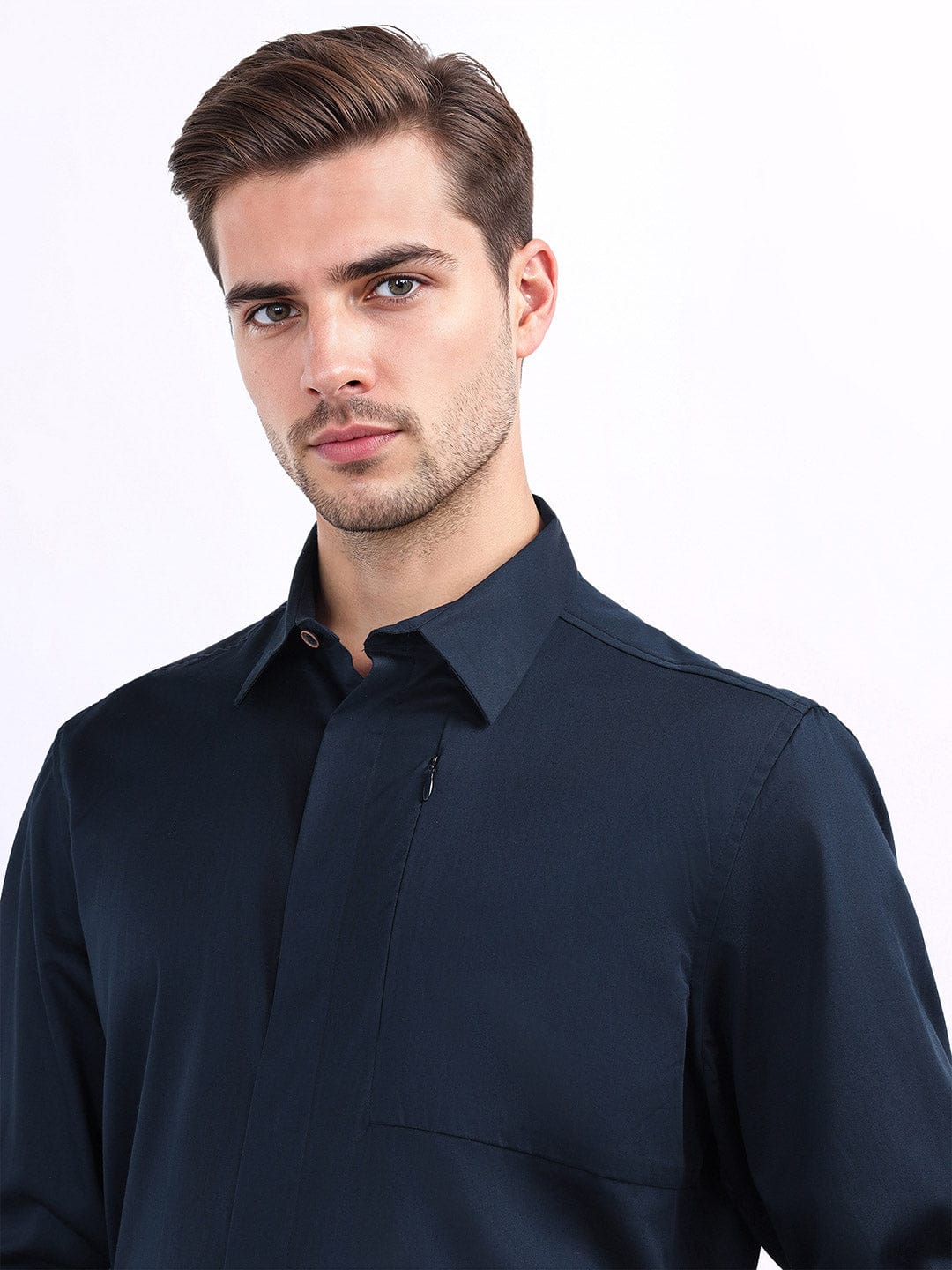 Iconic Men Blue Solid Collar Shirt