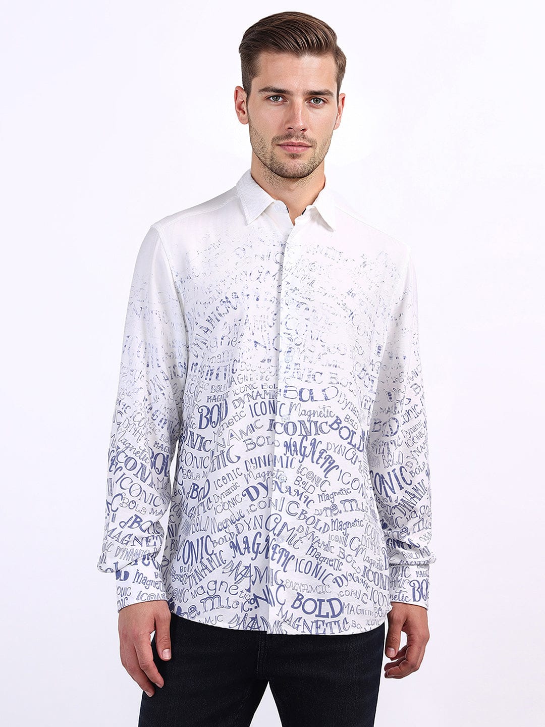 Iconic Men White Printed Collar Shirt