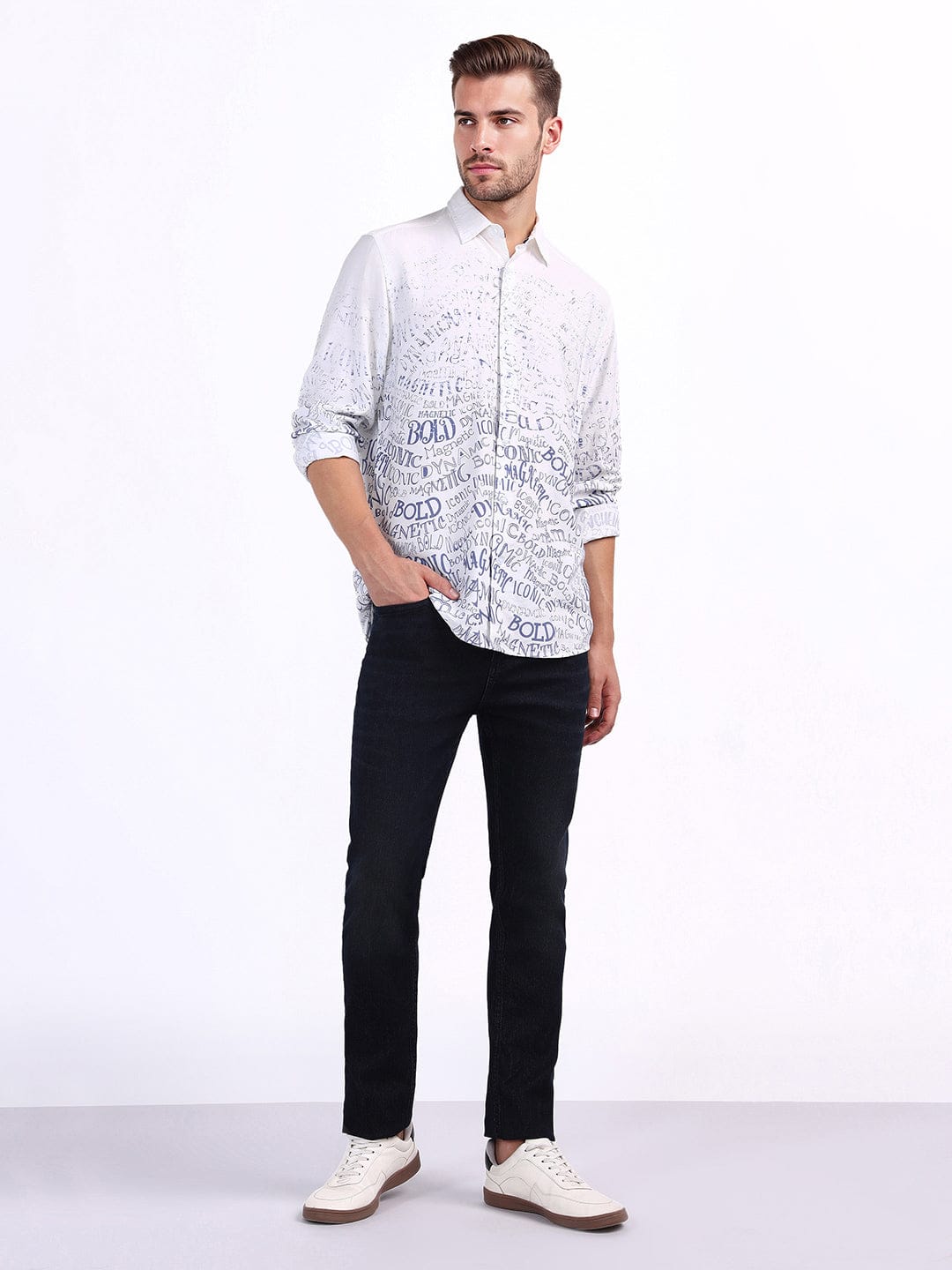Iconic Men White Printed Collar Shirt