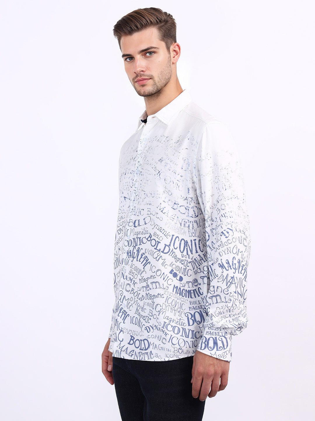 Iconic Men White Printed Collar Shirt