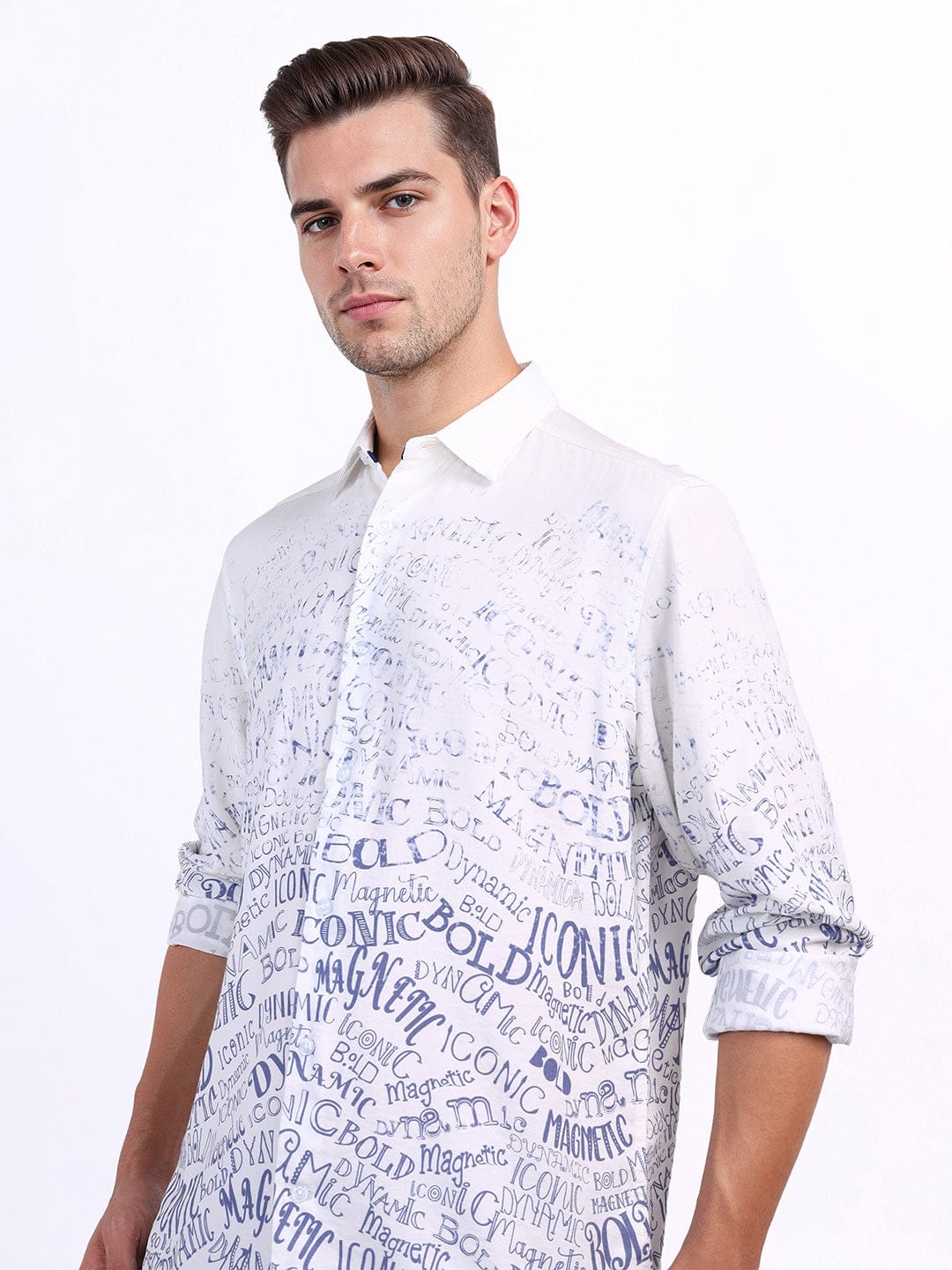 Iconic Men White Printed Collar Shirt