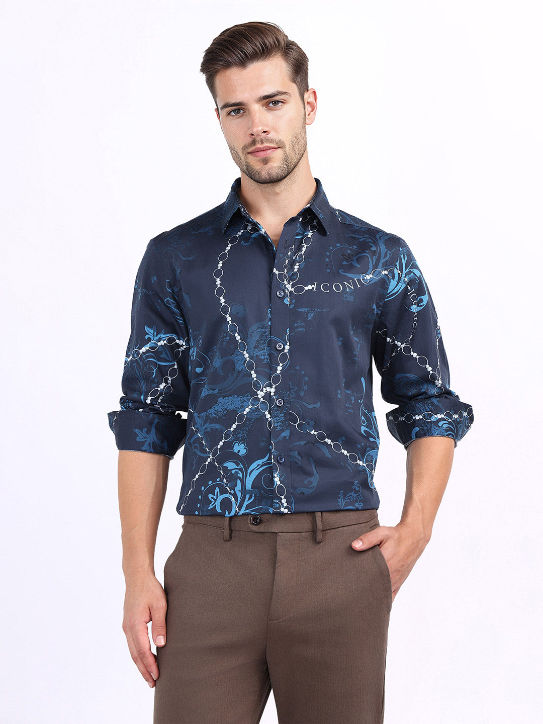 Iconic Men Blue Printed Collar Shirt