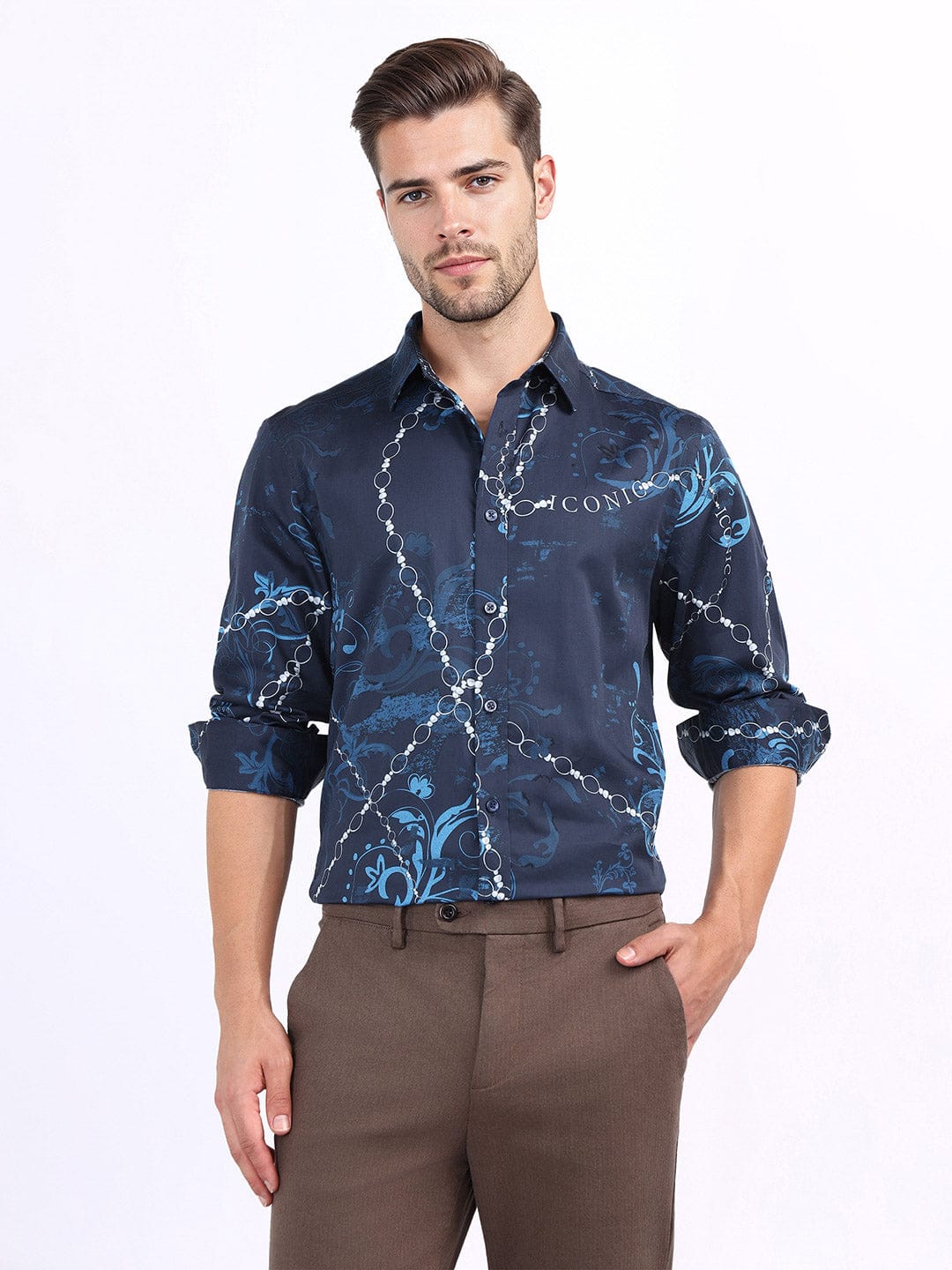 Iconic Men Blue Printed Collar Shirt