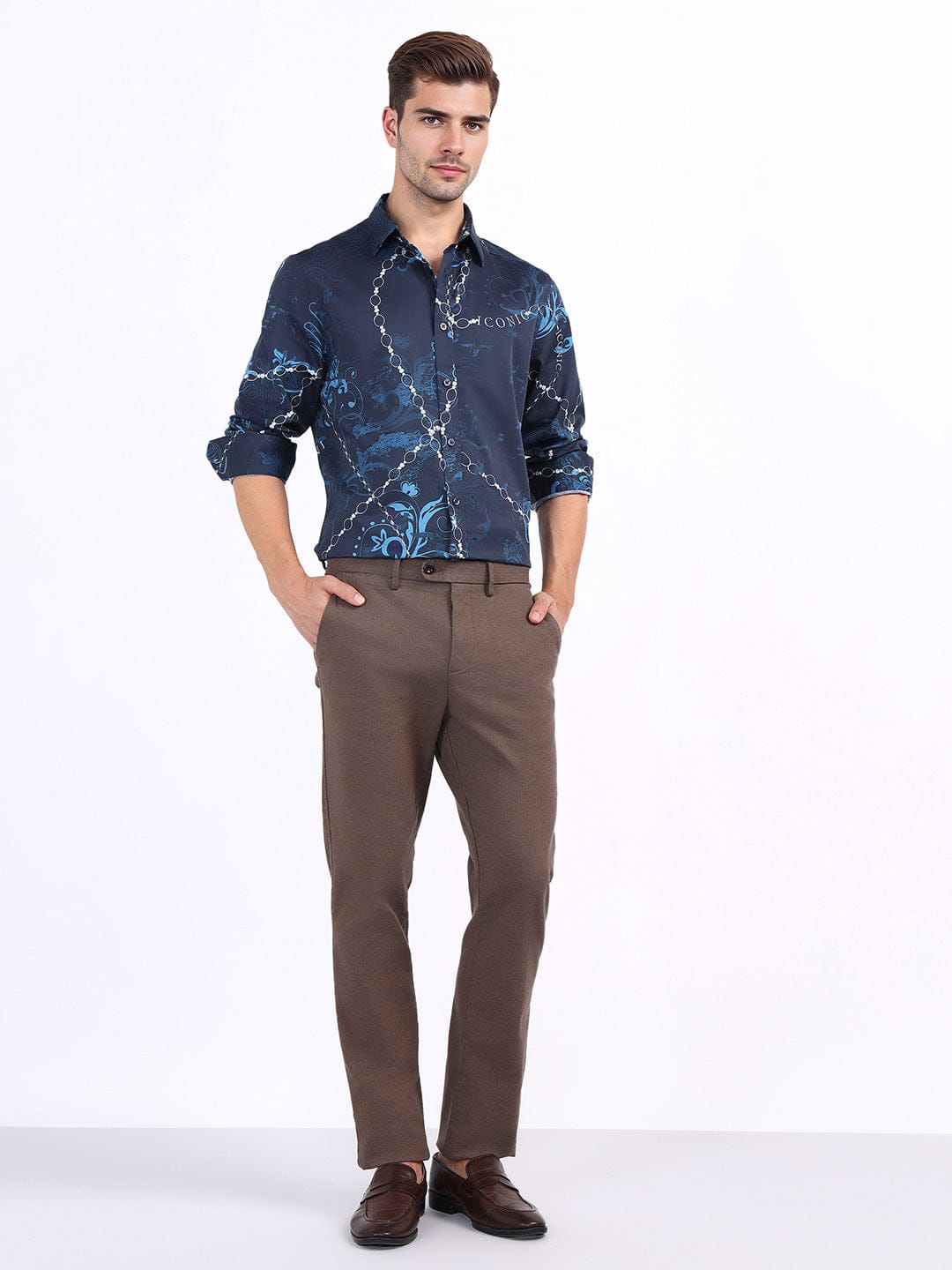 Iconic Men Blue Printed Collar Shirt