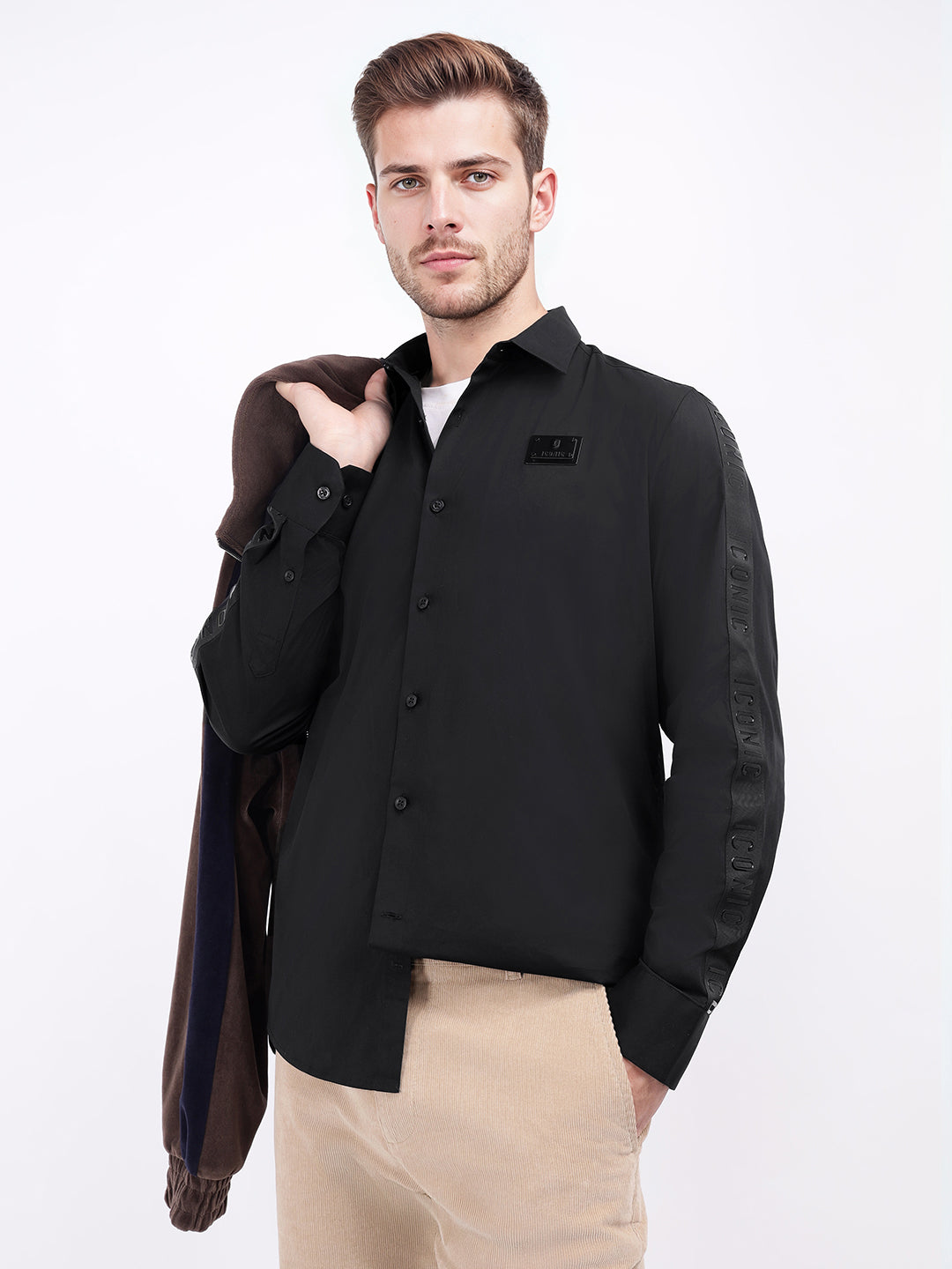 Iconic Men Black Solid Collar Shirt