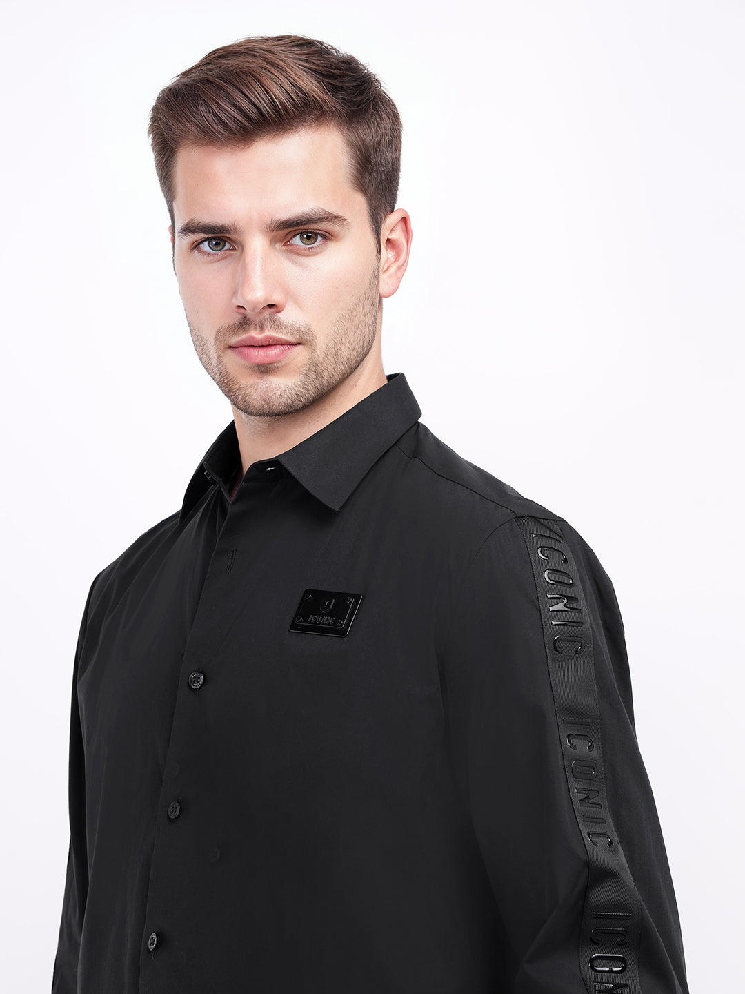 Iconic Men Black Solid Collar Shirt