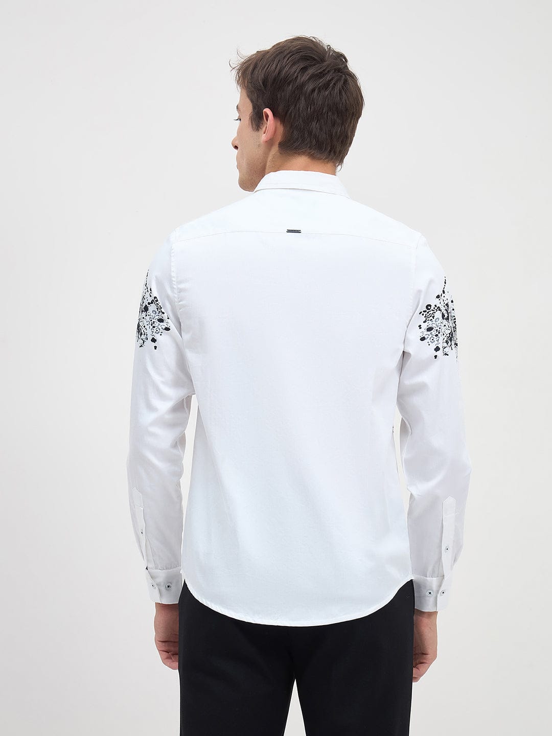 Iconic Men Regular Fit White Floral Pure Cotton Satin Shirt