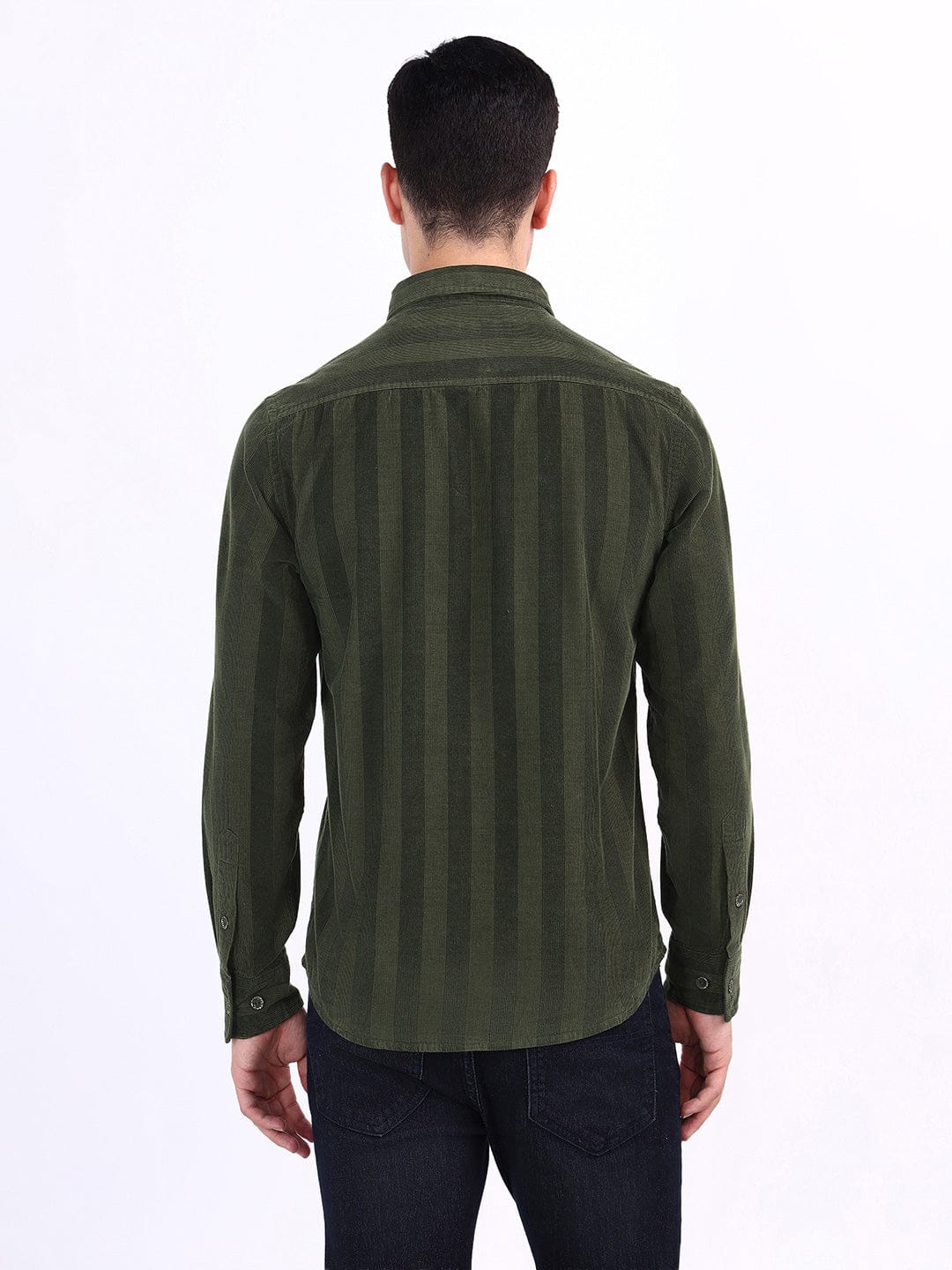 Iconic Men Green Striped Collar Shirt