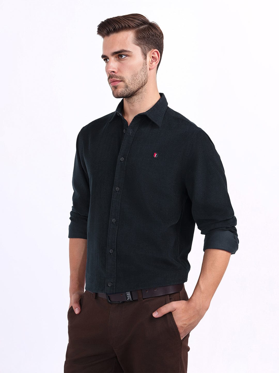 Iconic Men Blue Solid Collar Shirt