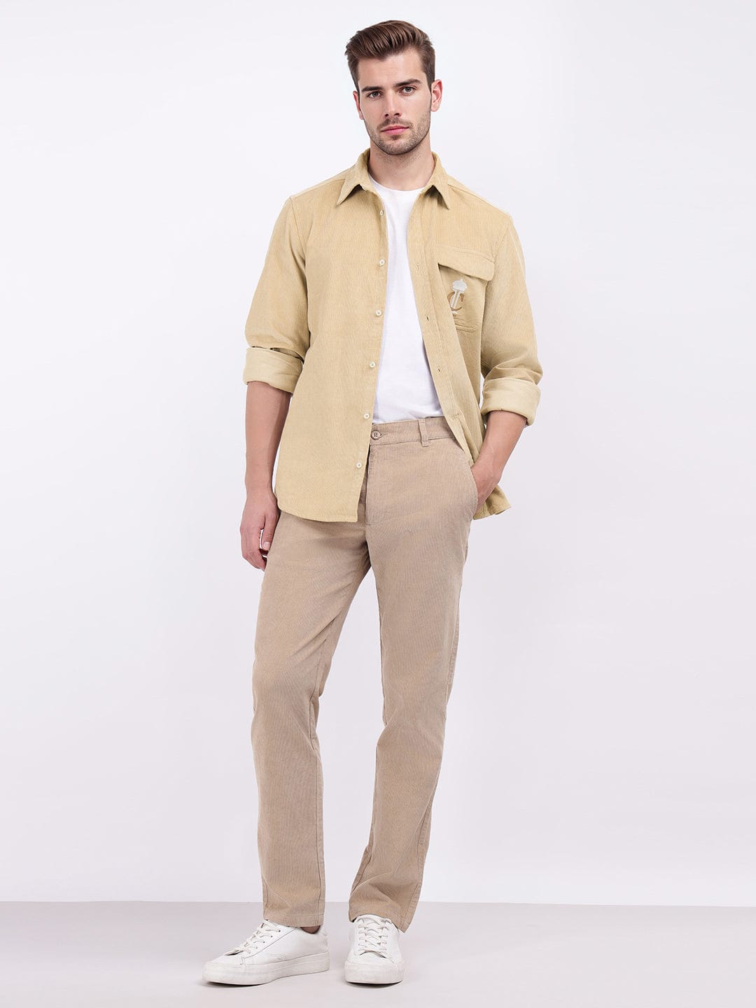 Iconic Men Beige Solid Collar Shirt