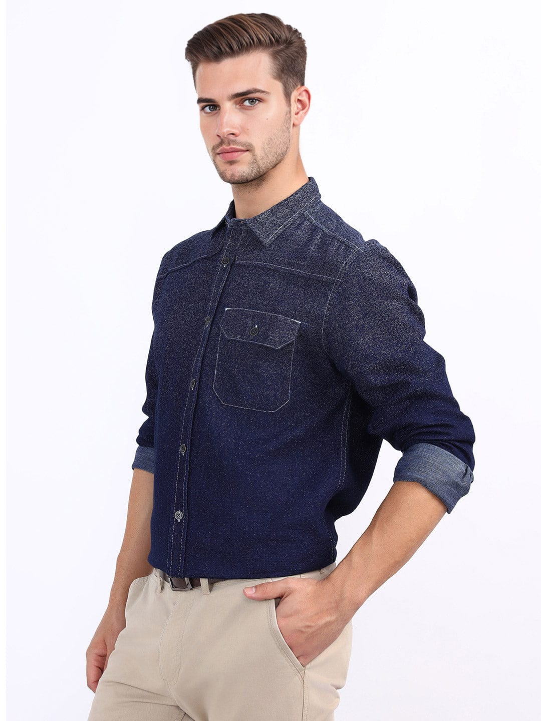 Iconic Men Blue Printed Collar Shirt