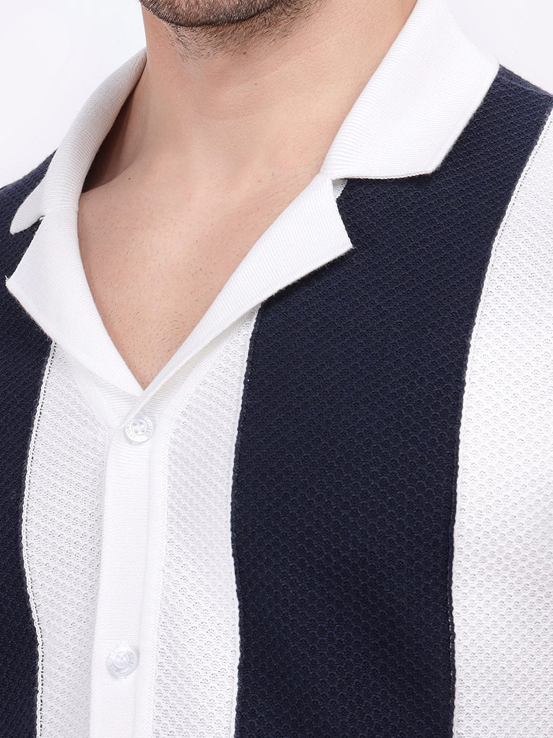 Iconic Men Blue Striped Resort Collar Shirt