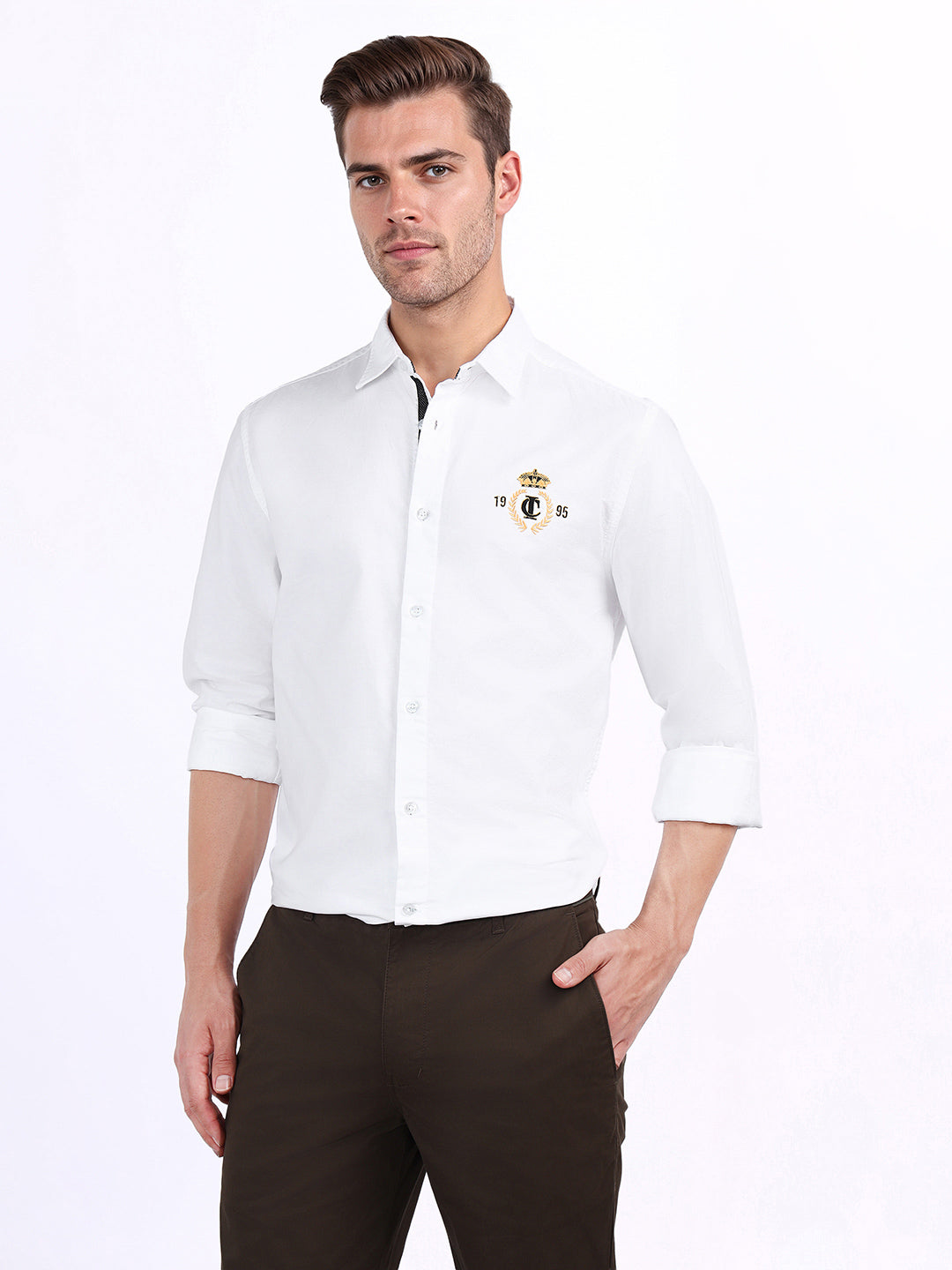 Iconic Men White Solid Collar Shirt