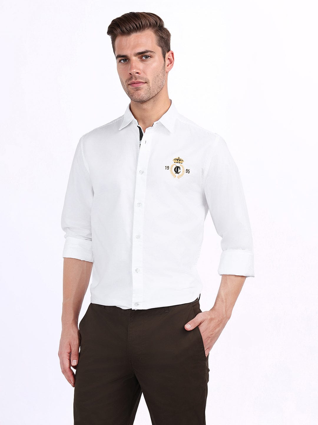 Iconic Men White Solid Collar Shirt