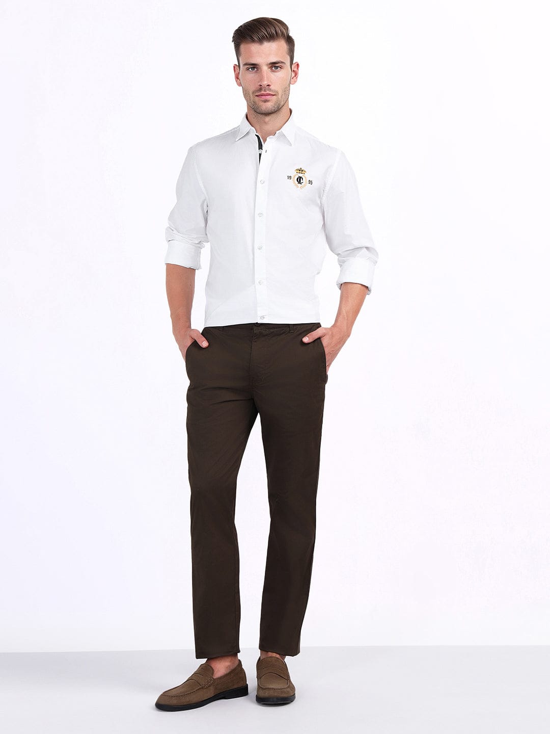 Iconic Men White Solid Collar Shirt
