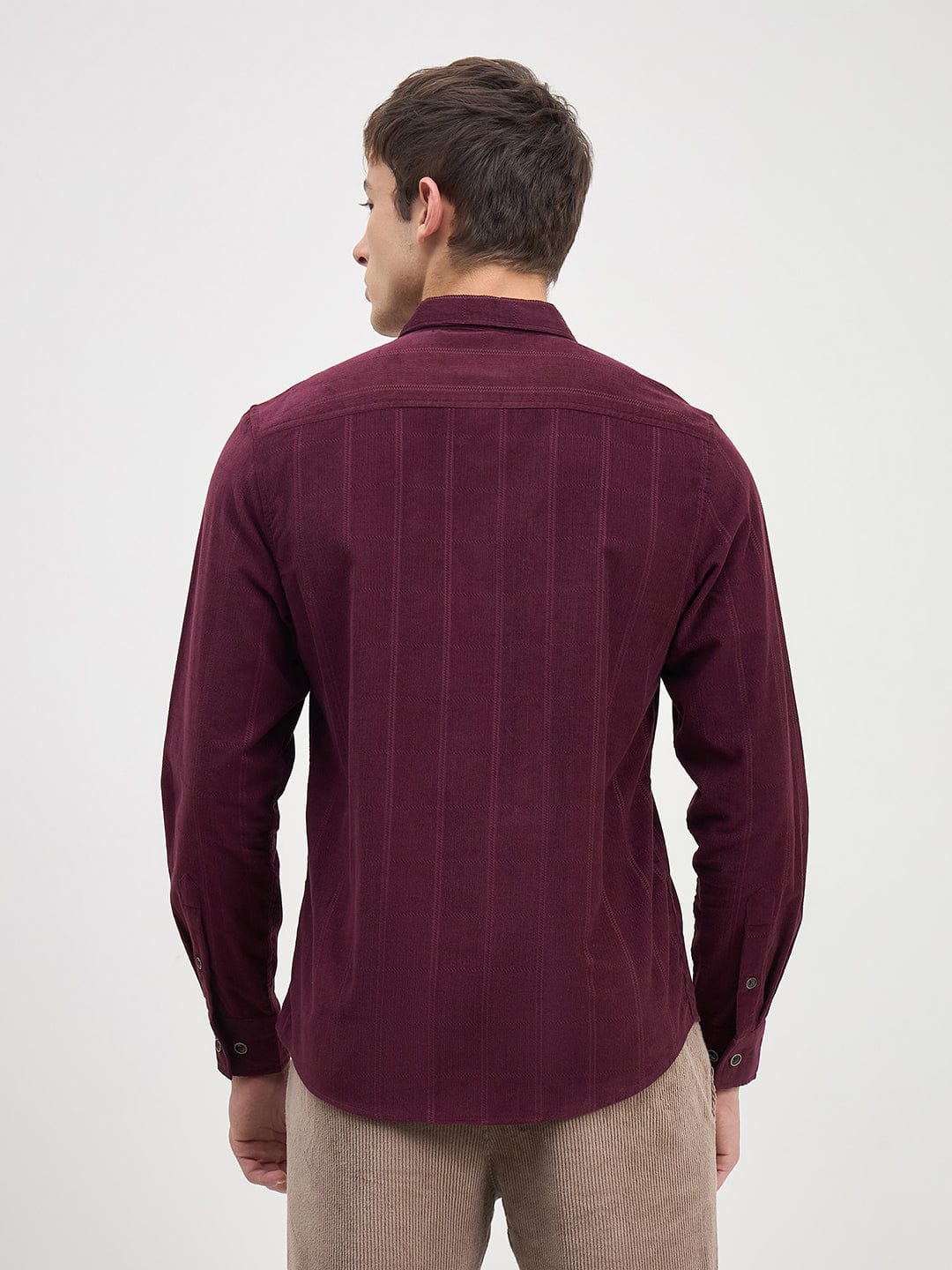 ICONIC Men Wine Stripes Shirt Collar Relaxed Fit Shirt