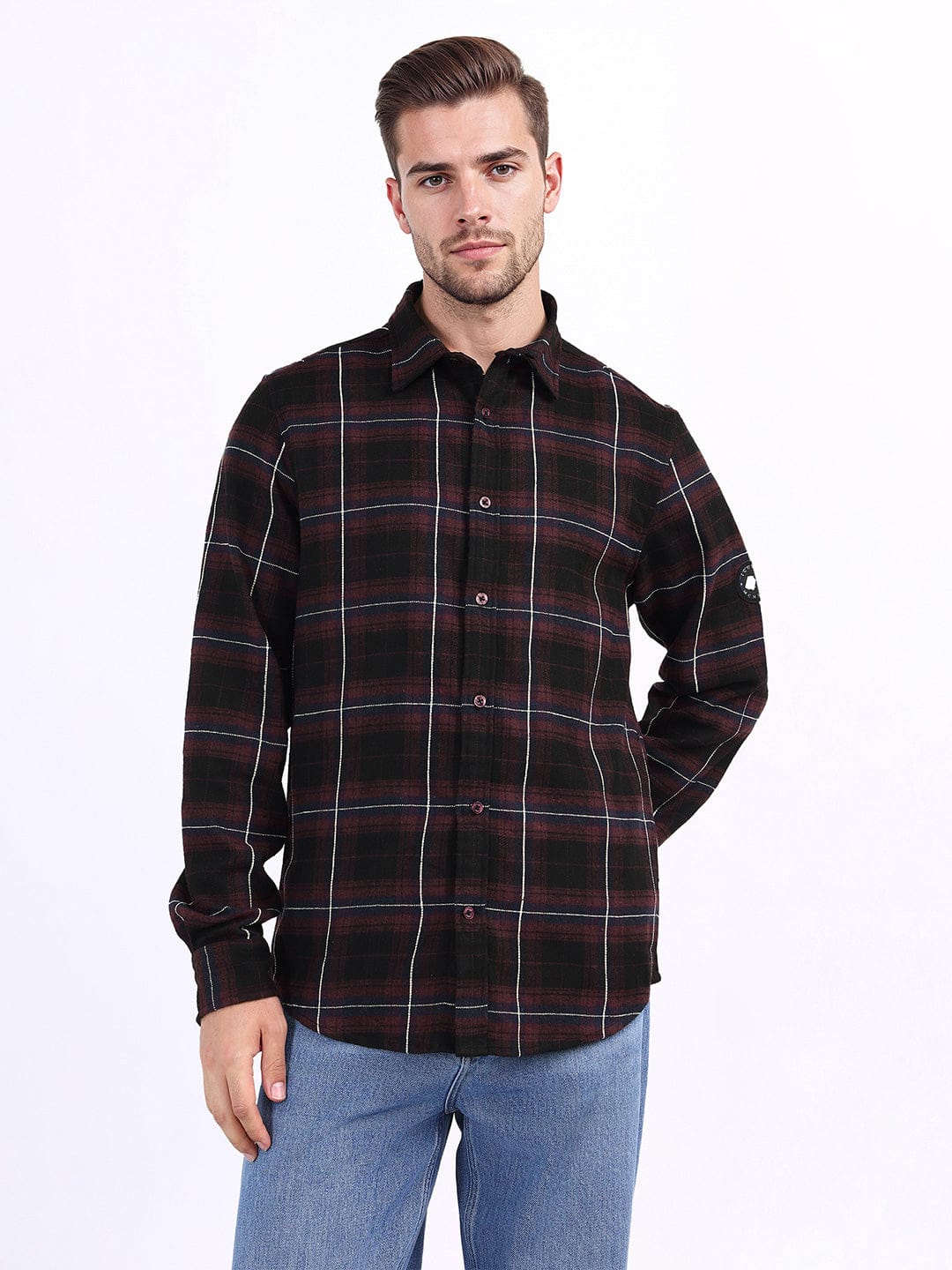 Iconic Men Red Solid Collar Shirt