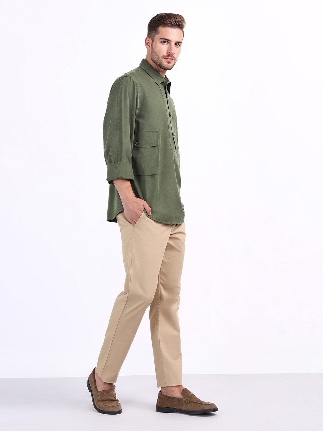 Iconic Men Green Solid Collar Shirt