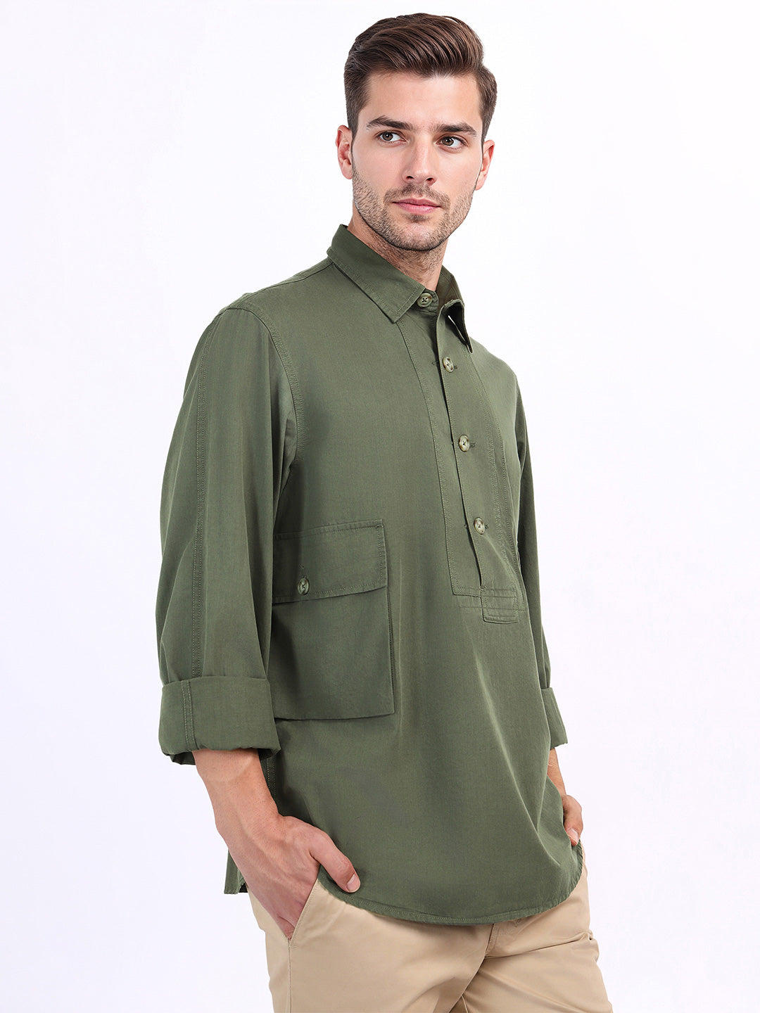 Iconic Men Green Solid Collar Shirt