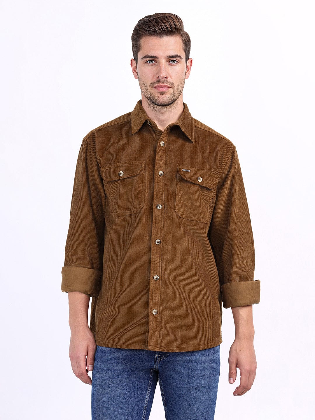 Iconic Men Brown Solid Collar Shirt