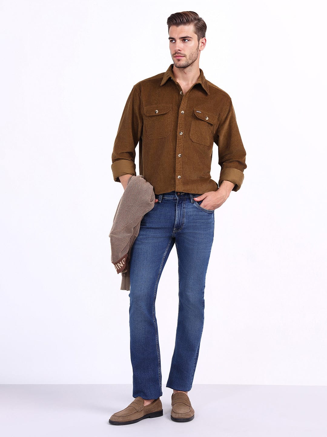 Iconic Men Brown Solid Collar Shirt
