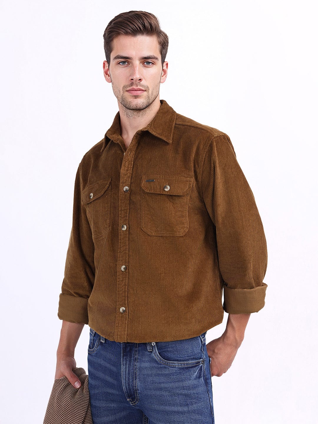 Iconic Men Brown Solid Collar Shirt
