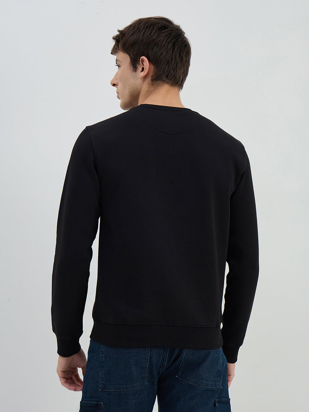 Iconic Men Black Solid Round Neck Sweatshirt