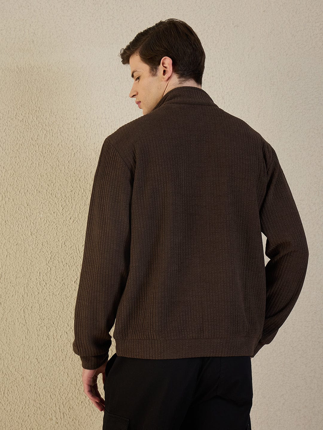 Iconic Men Brown Solid Collared Sweatshirt
