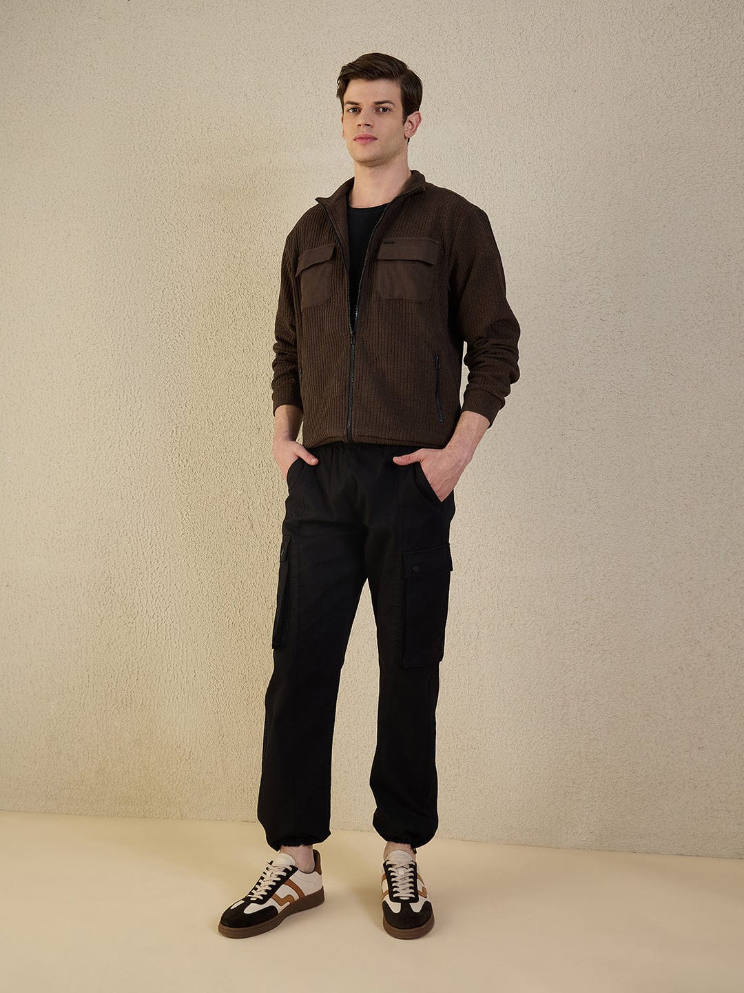 Iconic Men Brown Solid Collared Sweatshirt