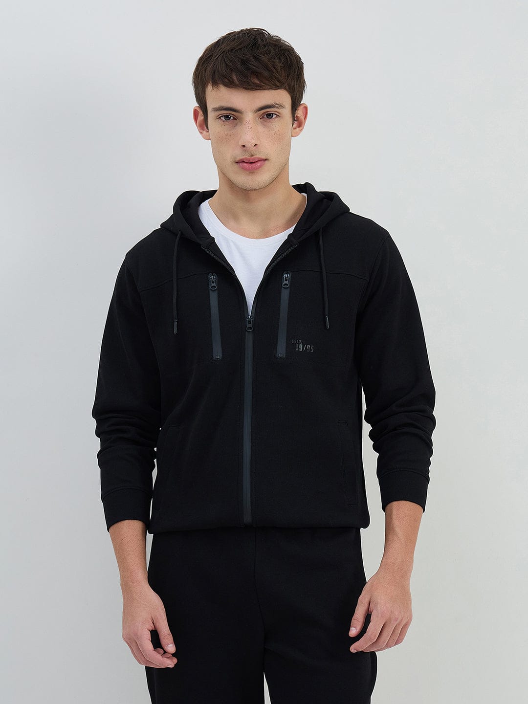 Iconic Men Black Solid Hoodie