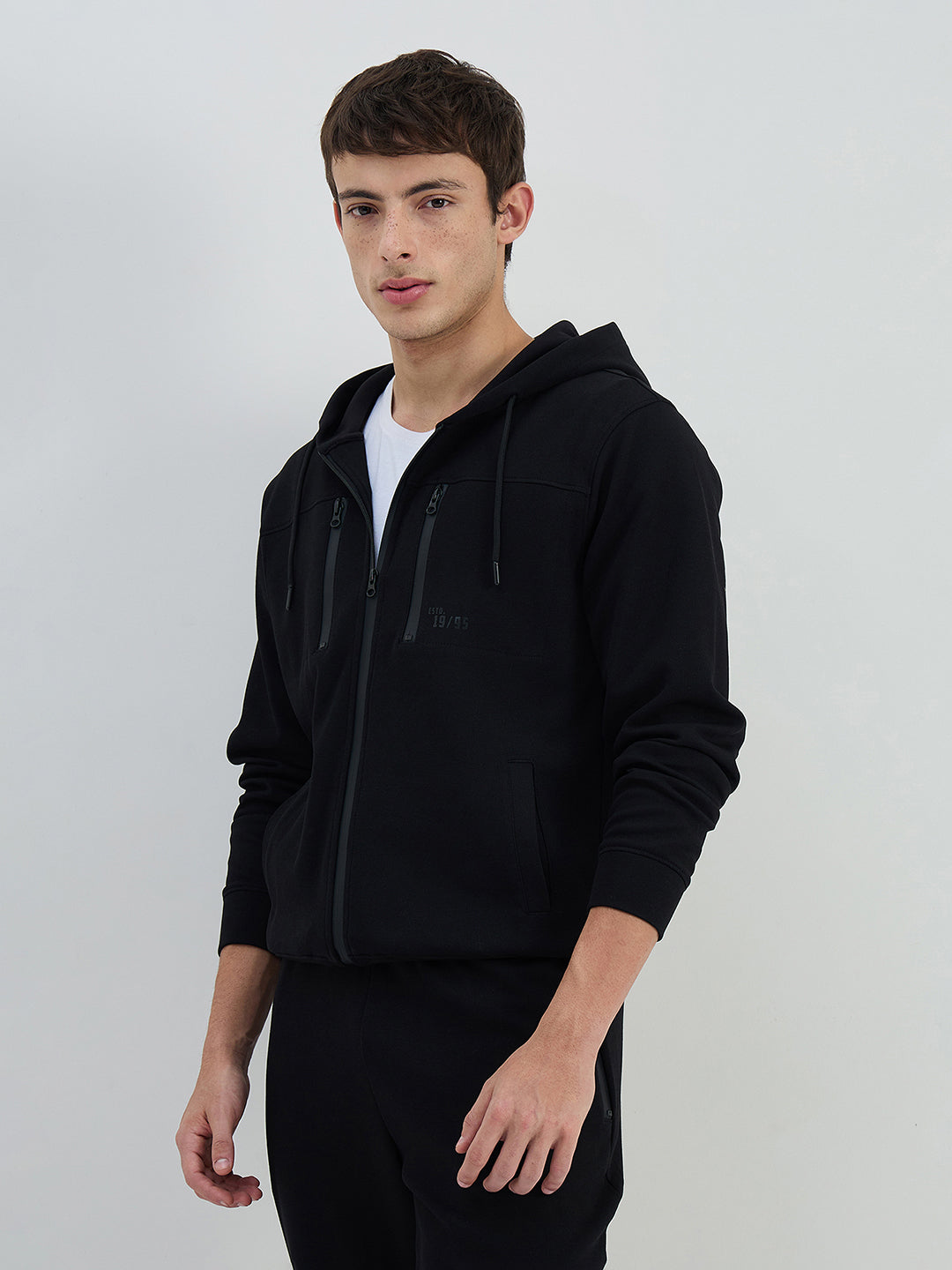 Iconic Men Black Solid Hoodie