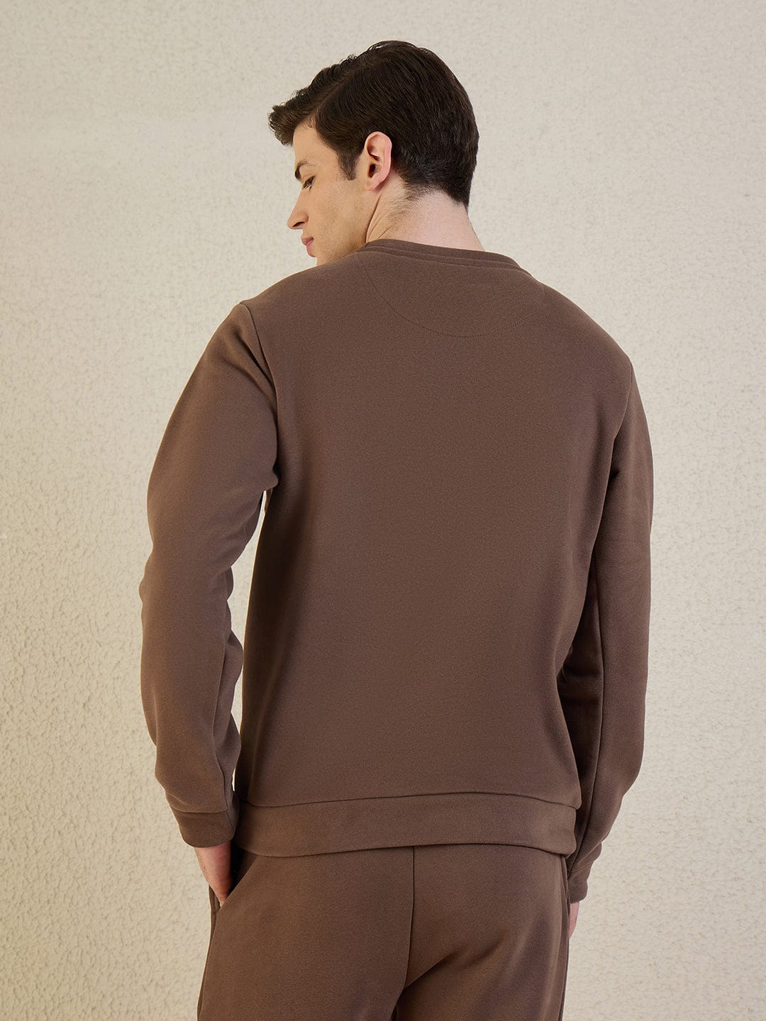 Iconic Men Brown Solid Pure Cotton Round Neck Sweatshirt