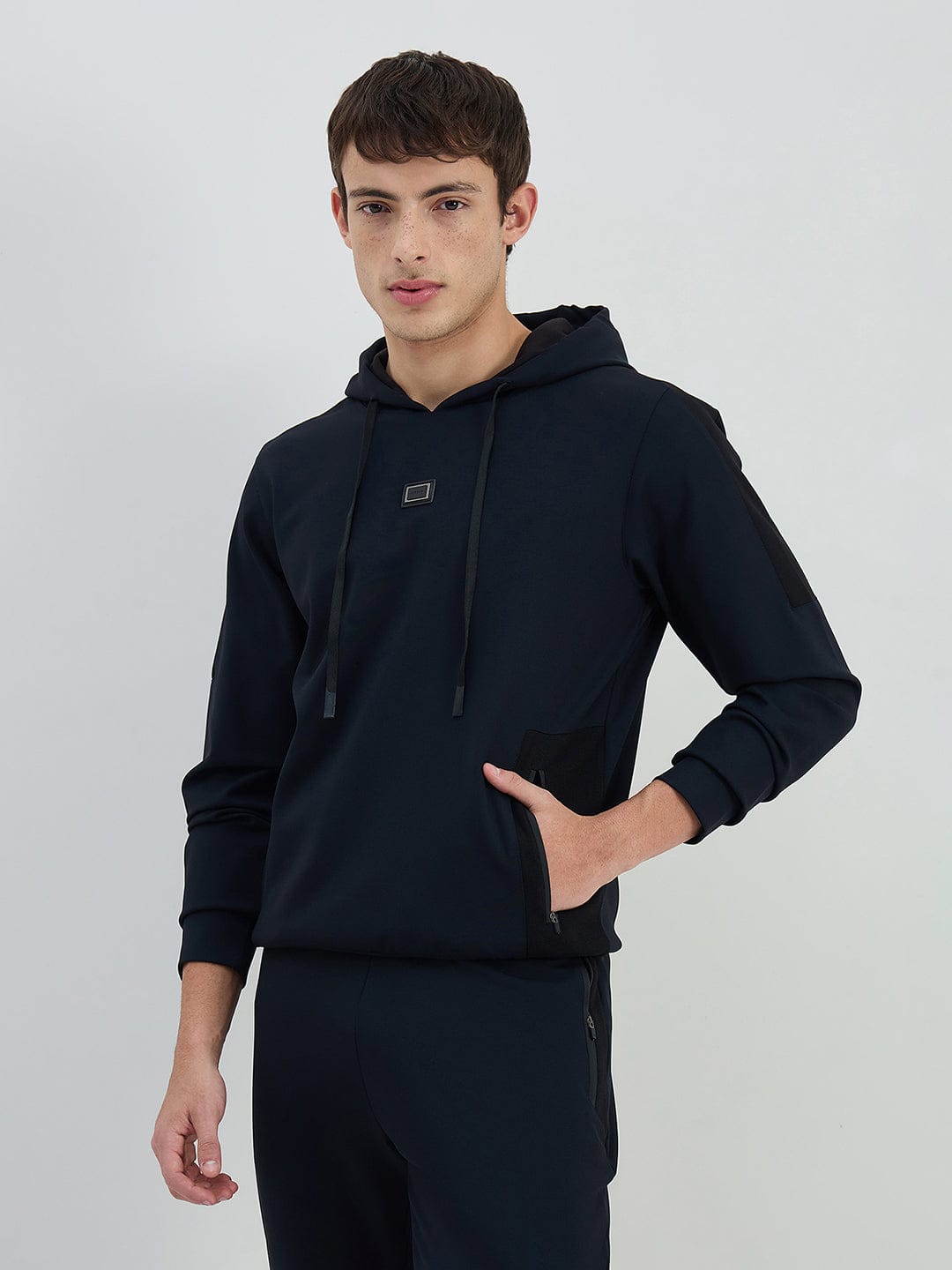 Iconic Men Navy Blue Solid Hoodie