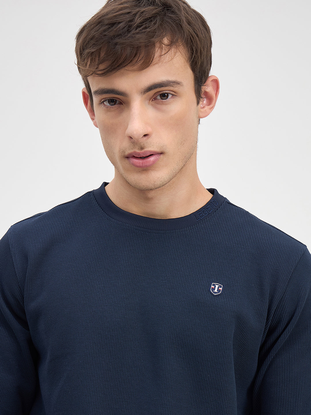 ICONIC Men Navy Blue Crew Neck Regular Fit Textured Sweatshirt