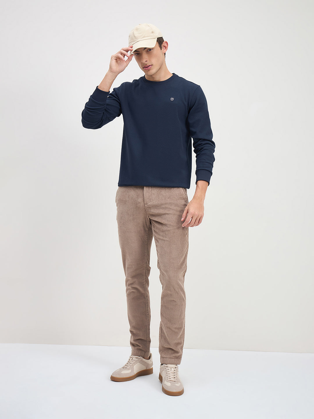 ICONIC Men Navy Blue Crew Neck Regular Fit Textured Sweatshirt