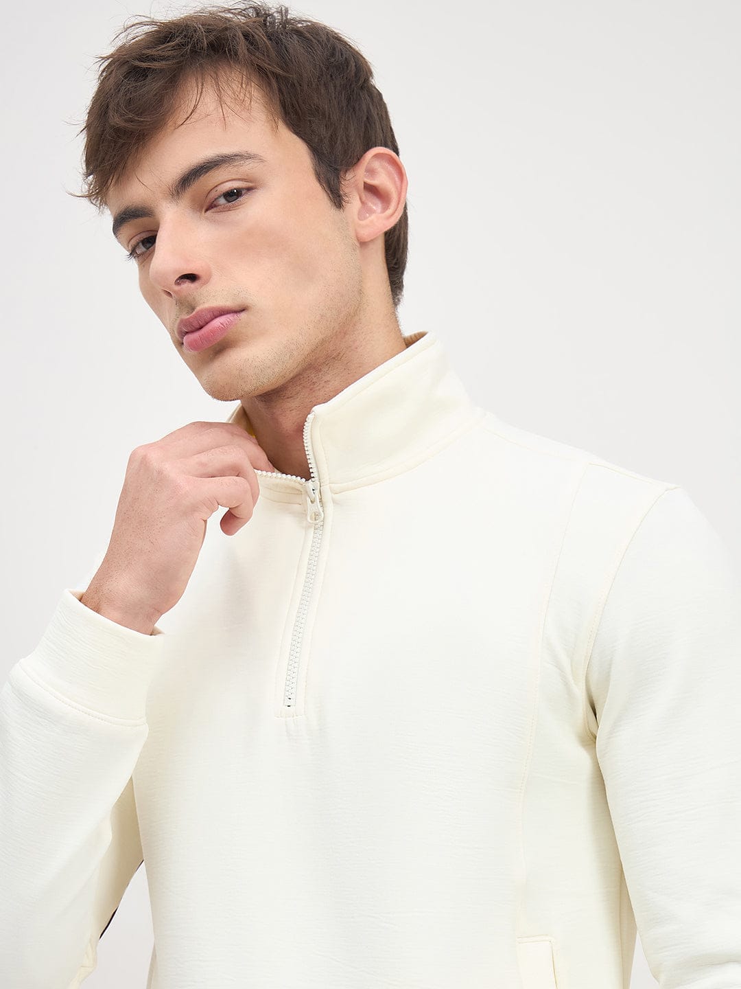 Iconic Men White Solid High Neck Sweatshirt
