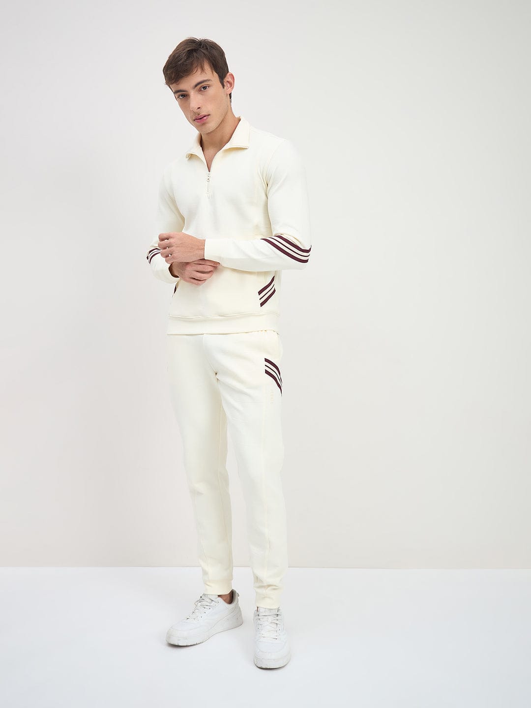 Iconic Men White Solid High Neck Sweatshirt