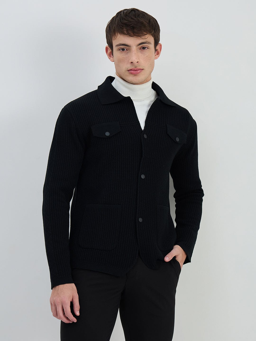 Iconic Men Black Solid Collared Sweatshirt