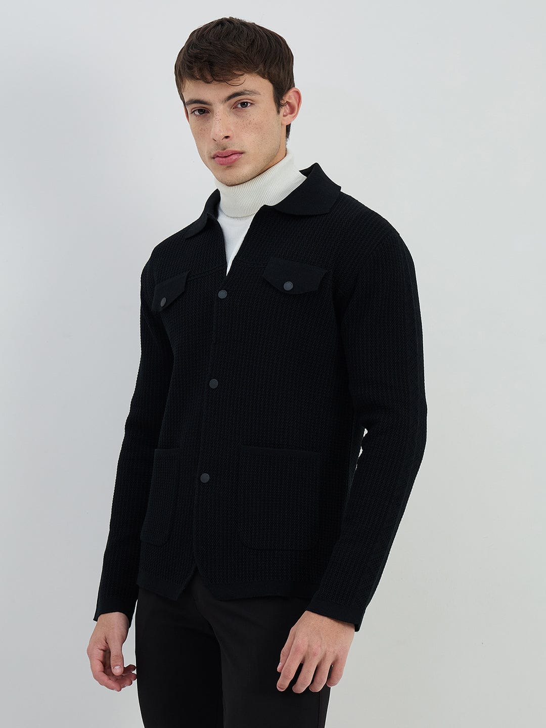 Iconic Men Black Solid Collared Sweatshirt