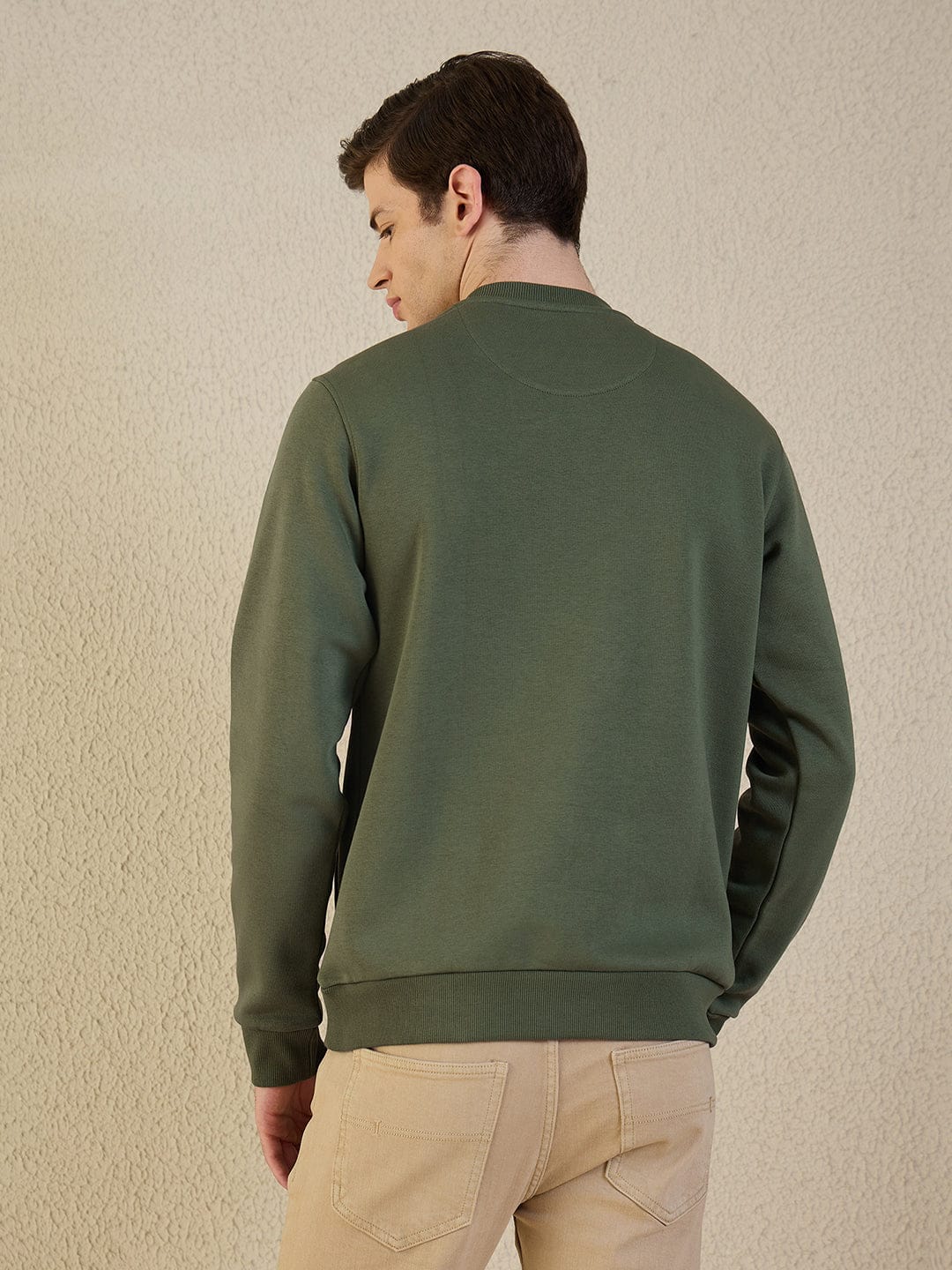 Iconic Men Green Solid Round Neck Sweatshirt