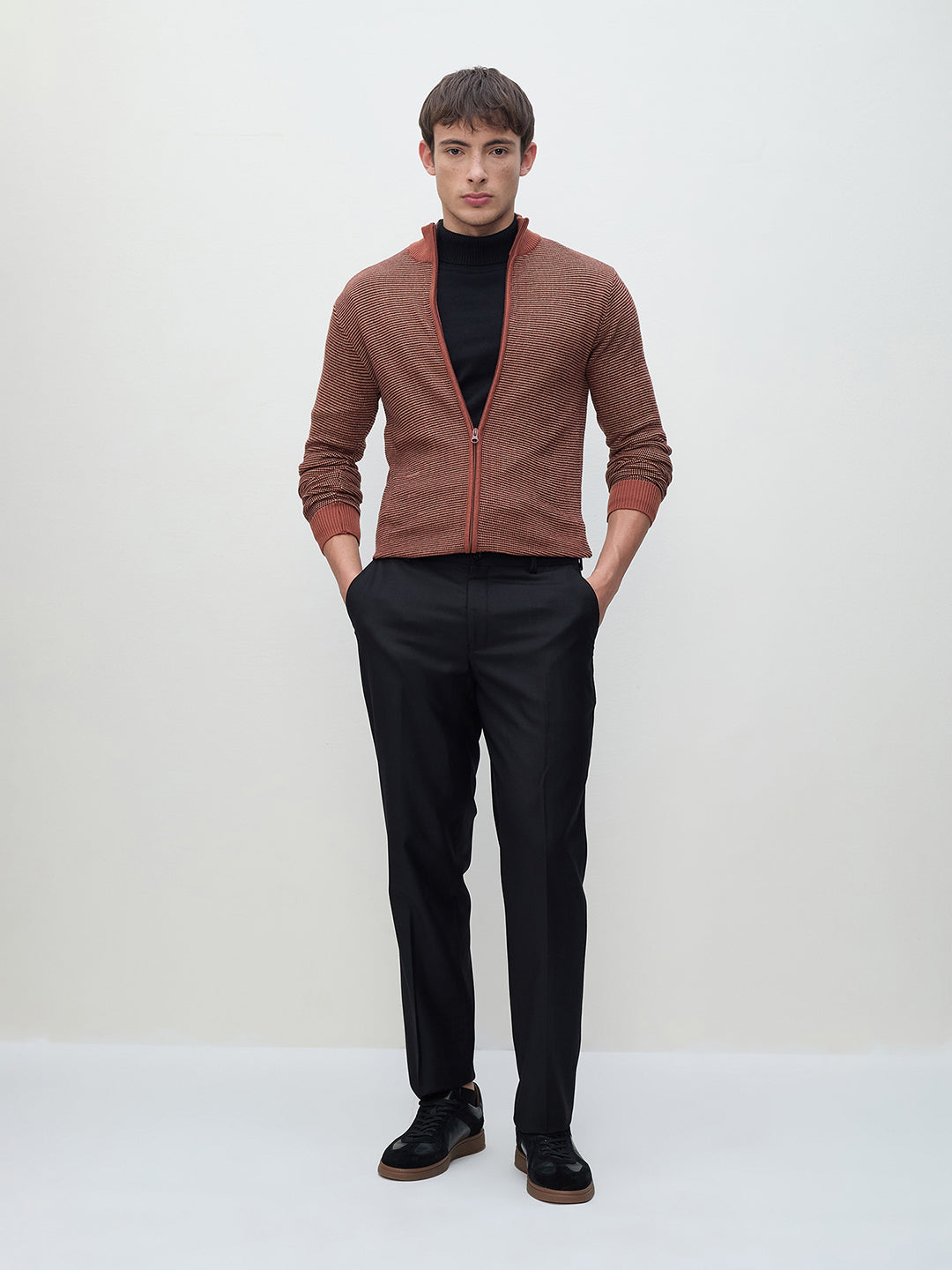 ICONIC Men Brown Textured Crew Neck Sweater