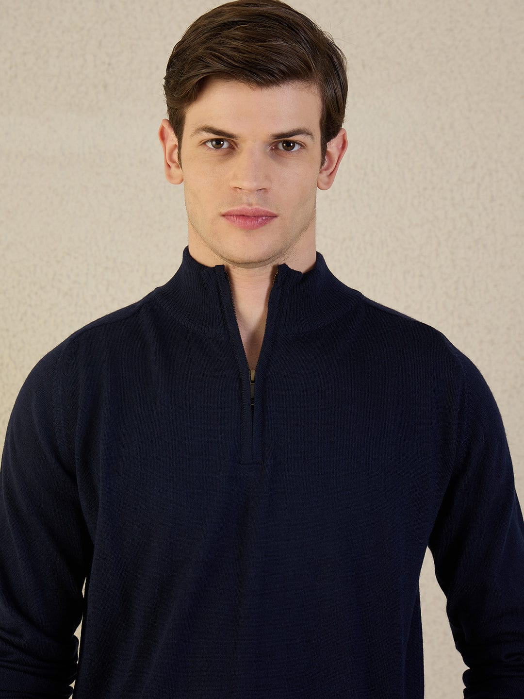 Iconic Men Navy Blue Solid High Neck Sweater