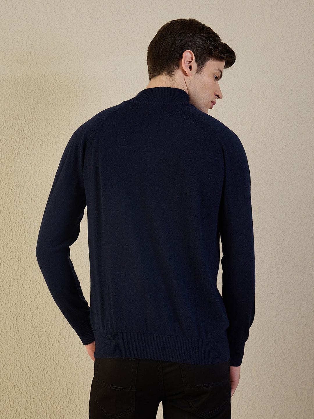 Iconic Men Navy Blue Solid High Neck Sweater