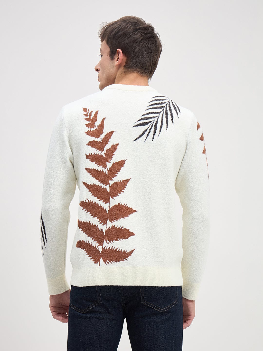 Iconic Men White Floral Round Neck Sweater