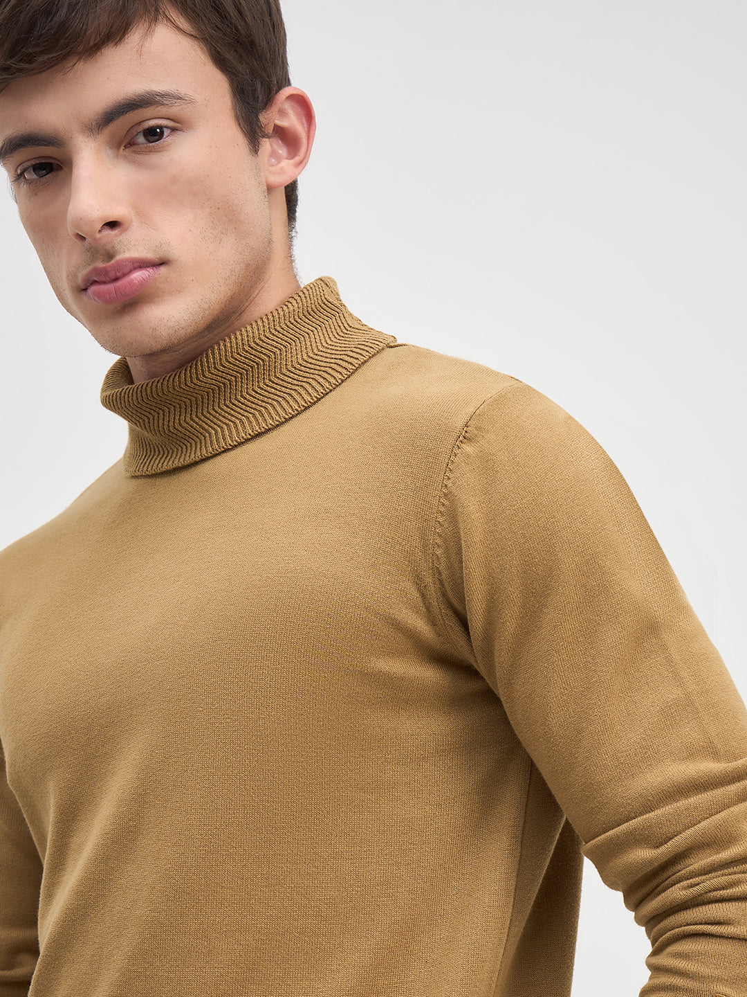 ICONIC Men Brown Solid High Neck Regular Fit Sweater
