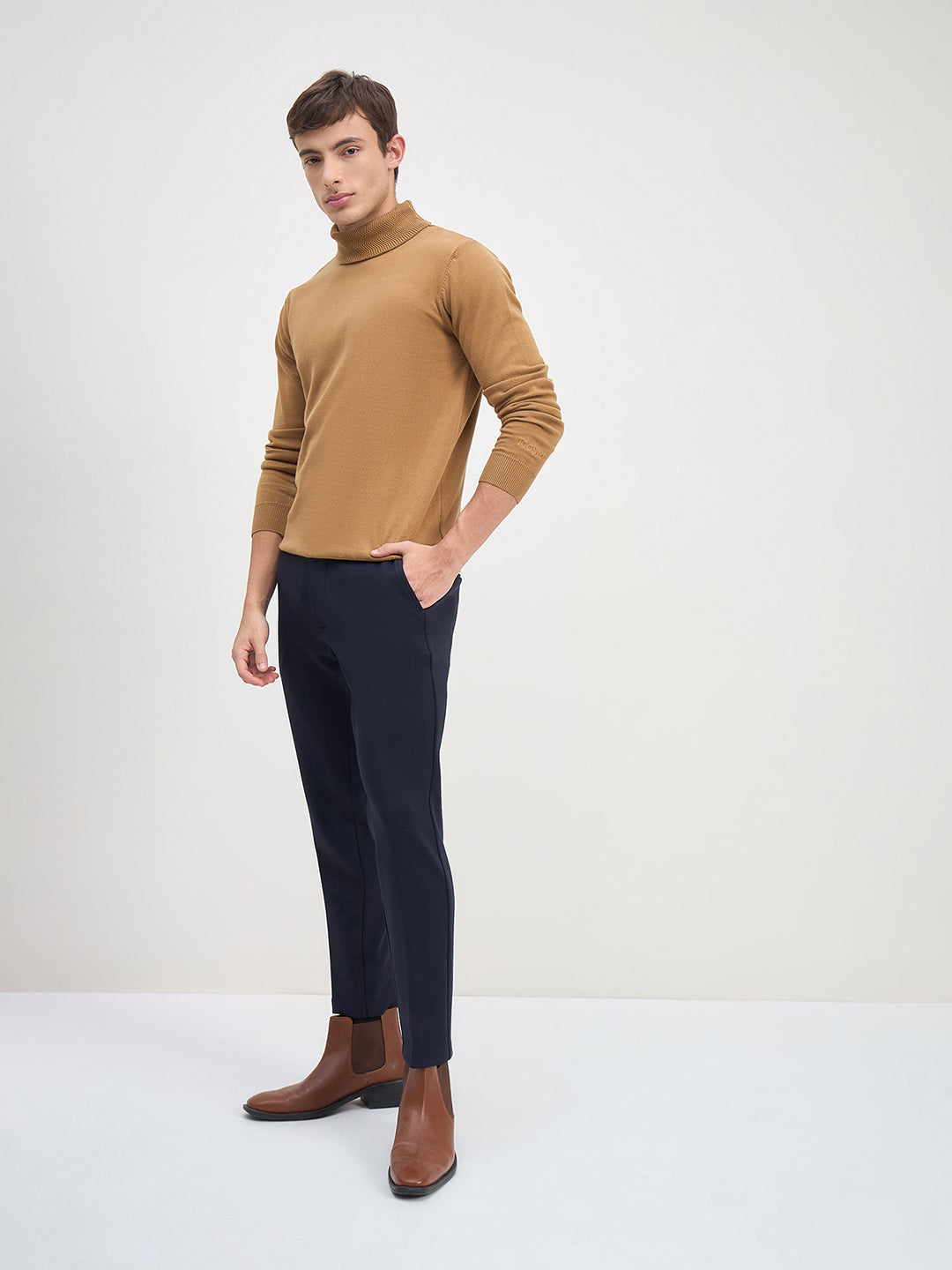 ICONIC Men Brown Solid High Neck Regular Fit Sweater